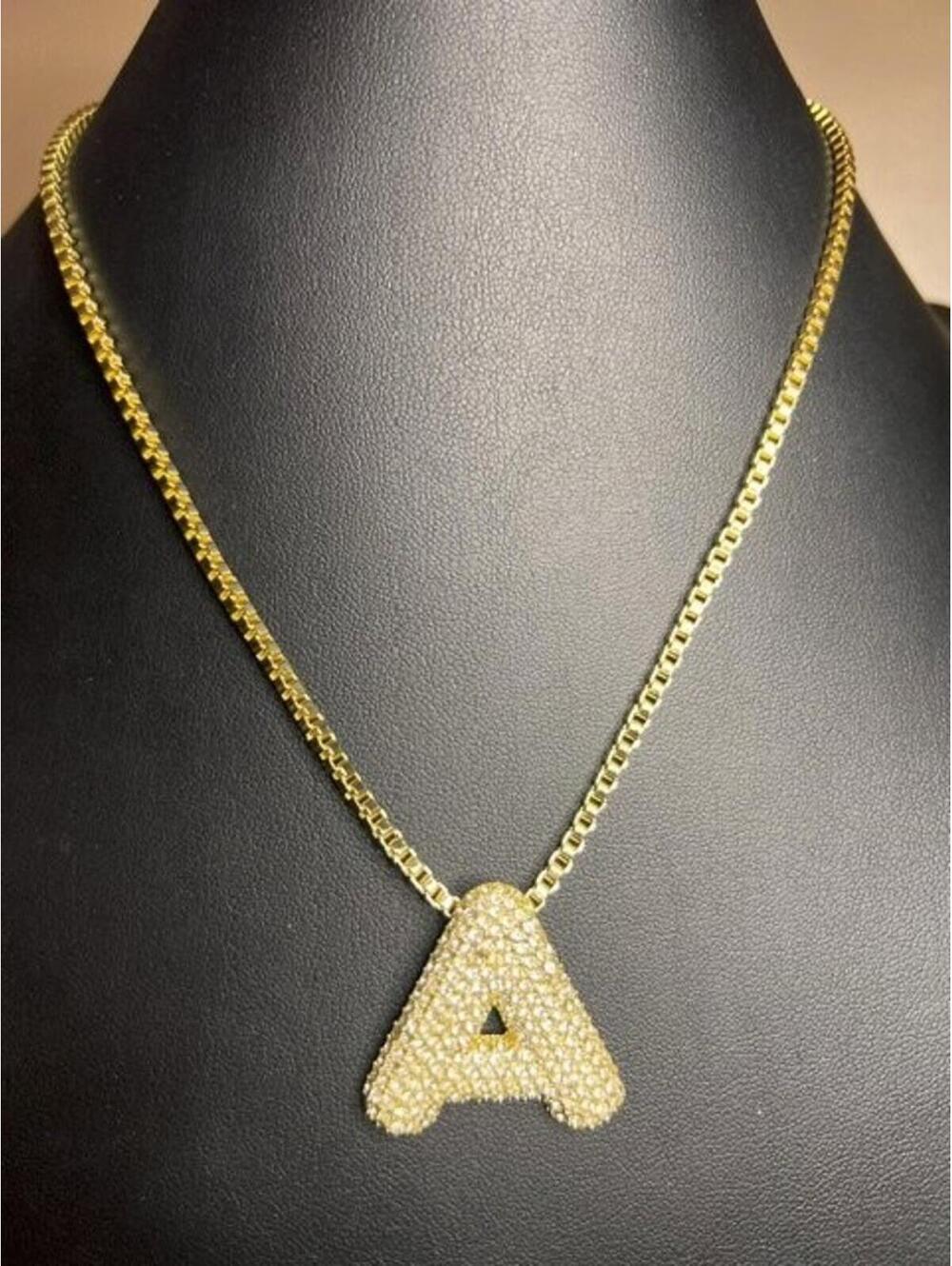 B5308 SUGARFIX Initial Letter A Pendant Necklace Gold Tone Pave Rhinestone 20"